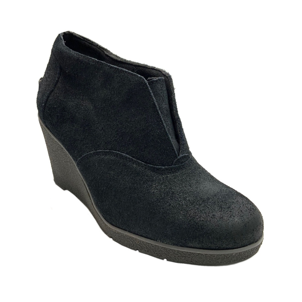 Sperry Top Sider Leather Wedge Boots Black Harlow Brooke 9